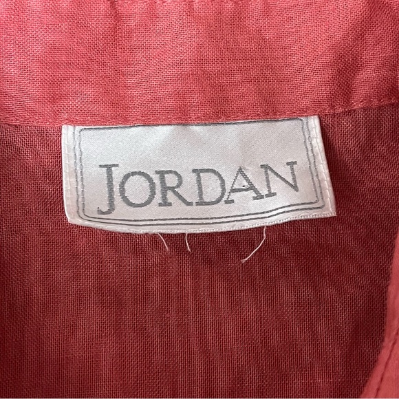 Jordan Coral Pink Button Up Linen 3/4 Blouse Modest Mature Beach Coastal M Boho - Picture 6 of 8